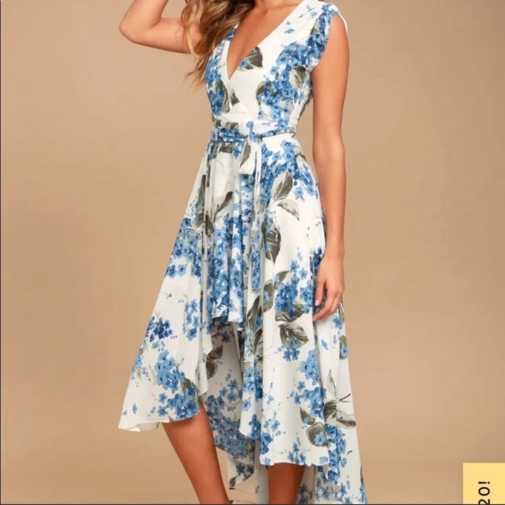 Lulus French Countryside White Floral Print High-Low Dress Size Medium M